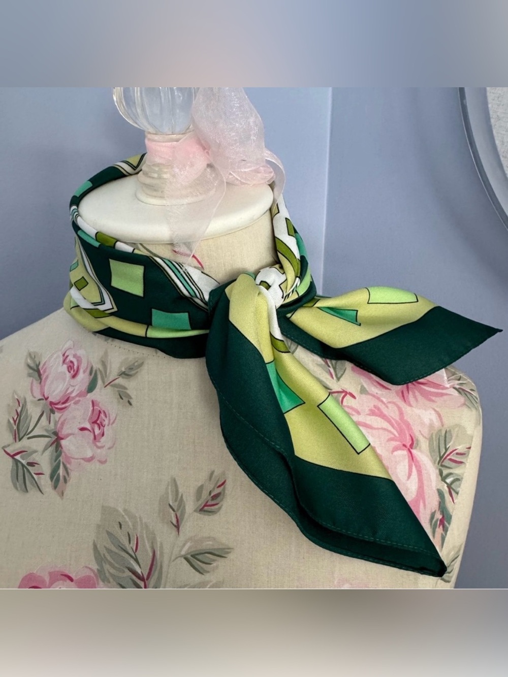 Vintage Green and Yellow Patterned Scarf